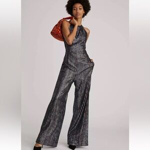 NWT Maeve Anthropologie Disco Striped Metallic Jumpsuit